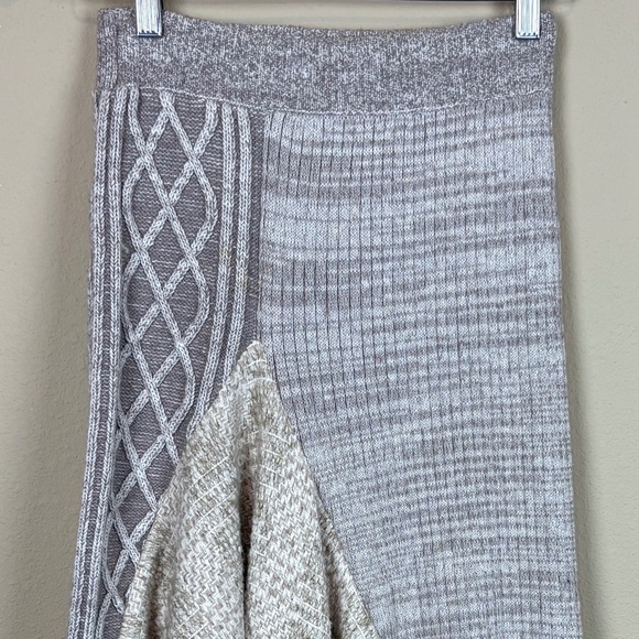 Sleeping On Snow Taupe/Beige/Cream Asymmetrical Knit Fringe Pull On Skirt - Picture 2 of 12